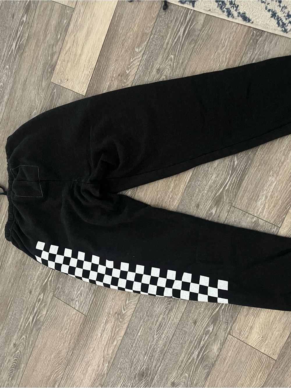 Aviator Nation Black Joggers with White Checker Side Stripe